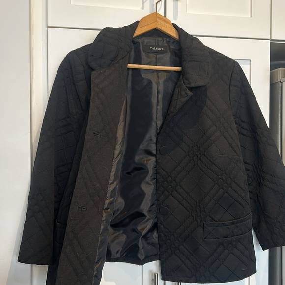 Talbots Quilted Blazer Black 3/4 Sleeves Cotton Blend Womens Size L - Picture 10 of 15